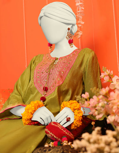 Raw Silk Green Kurti - J. Junaid Jamshed