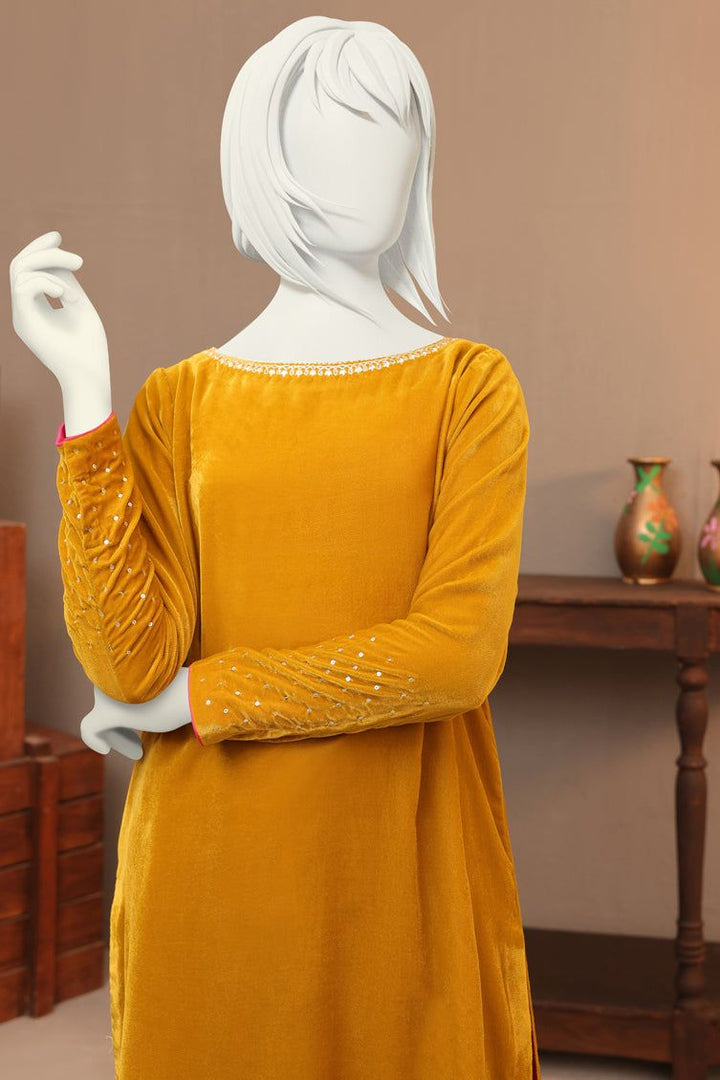 Velvet Mustard Teen Girls 2 Piece Suit - J. Junaid Jamshed