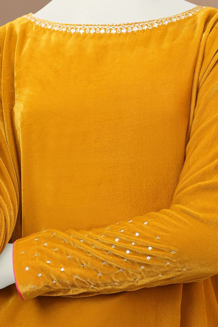 Velvet Mustard Teen Girls 2 Piece Suit - J. Junaid Jamshed