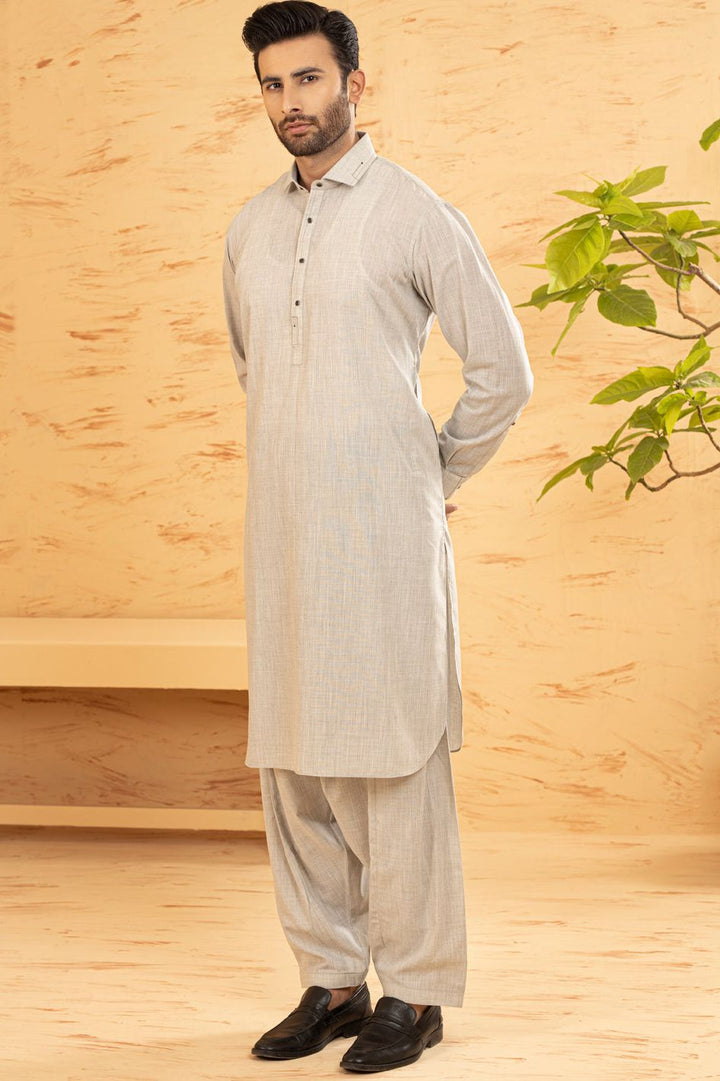 Polyester Light Grey Kameez Shalwar - Waseem Akram by Almirah