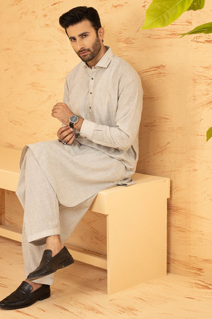 Polyester Light Grey Kameez Shalwar - Waseem Akram by Almirah