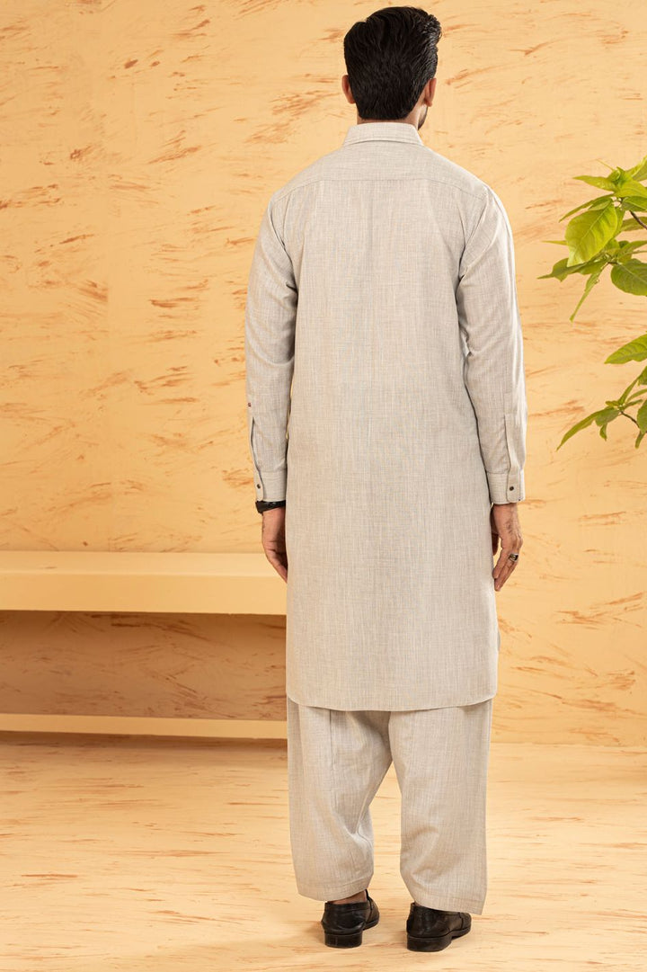 Polyester Light Grey Kameez Shalwar - Waseem Akram by Almirah
