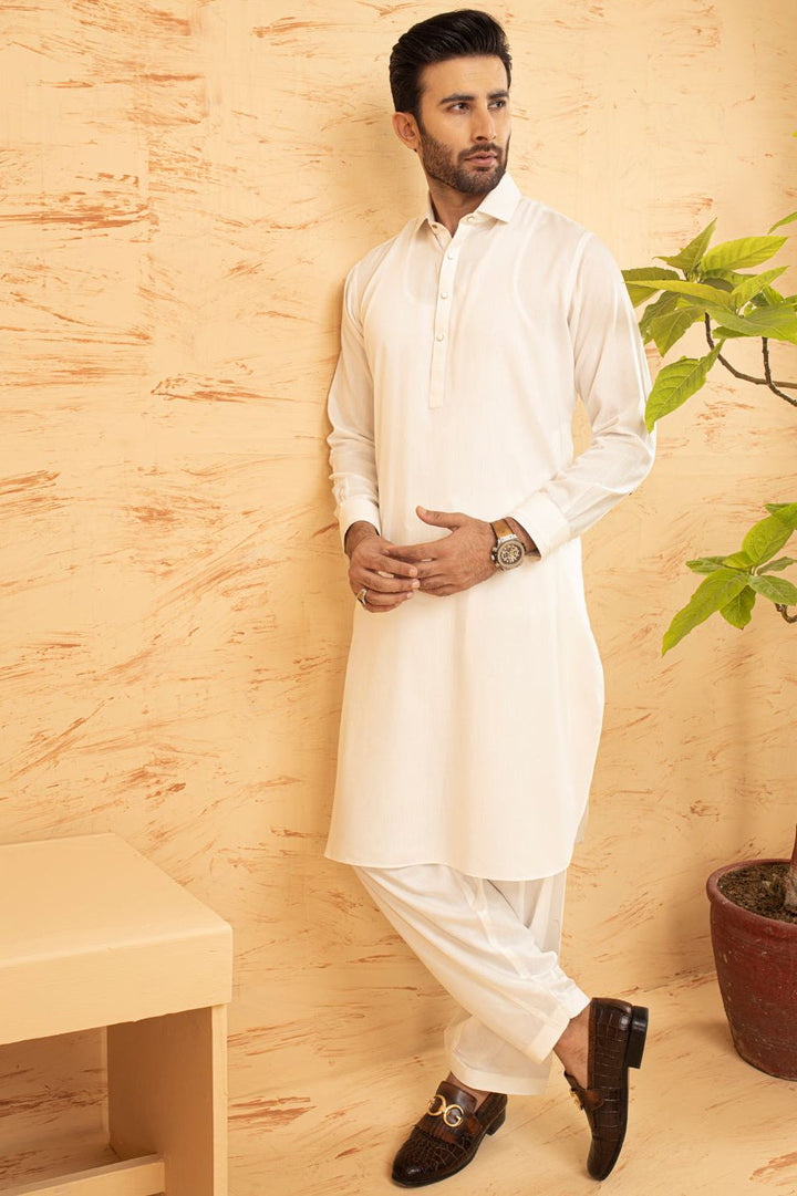 Polyester Viscose White Kameez Shalwar - Waseem Akram by Almirah