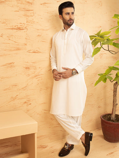 Polyester Viscose White Kameez Shalwar - Waseem Akram by Almirah