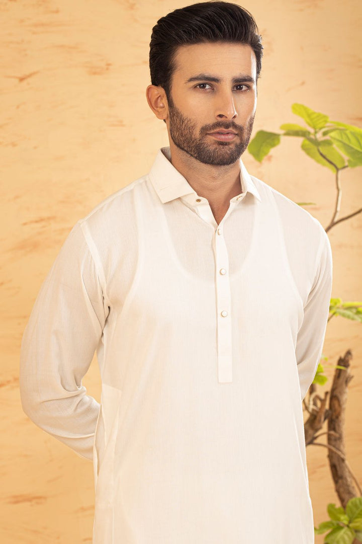Polyester Viscose White Kameez Shalwar - Waseem Akram by Almirah