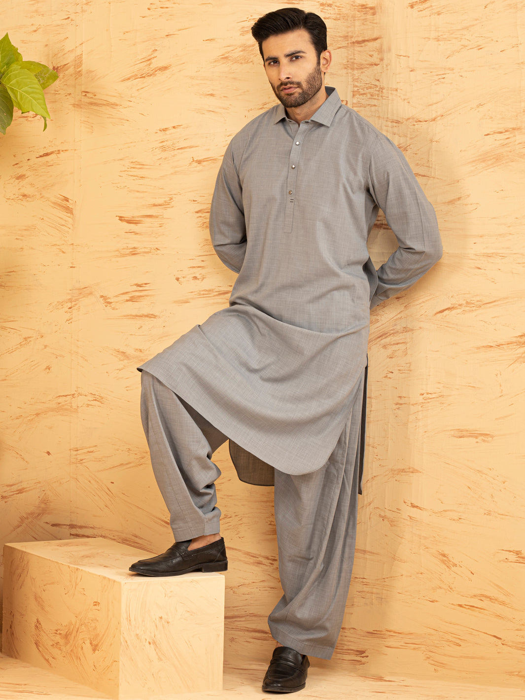 Polyester Grey Kameez Shalwar - Waseem Akram by Almirah