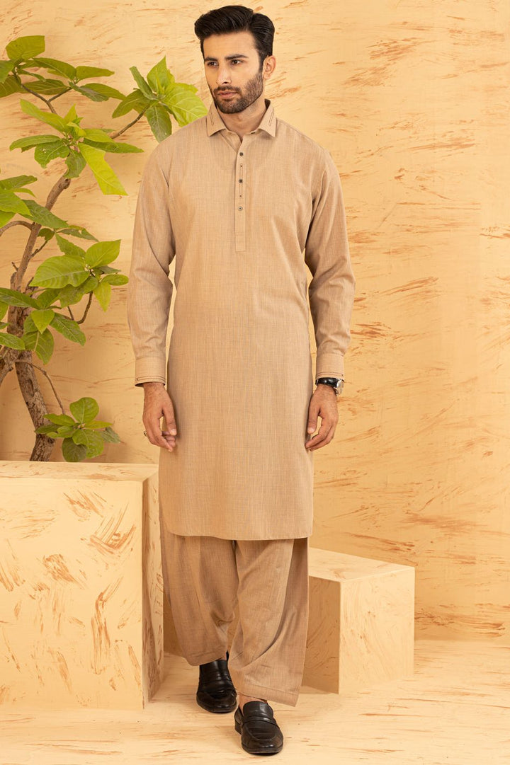Polyester Beige Kameez Shalwar - Waseem Akram by Almirah