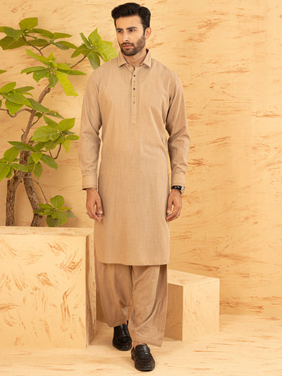 Polyester Beige Kameez Shalwar - Waseem Akram by Almirah