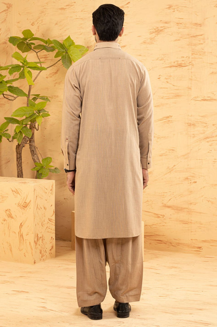 Polyester Beige Kameez Shalwar - Waseem Akram by Almirah