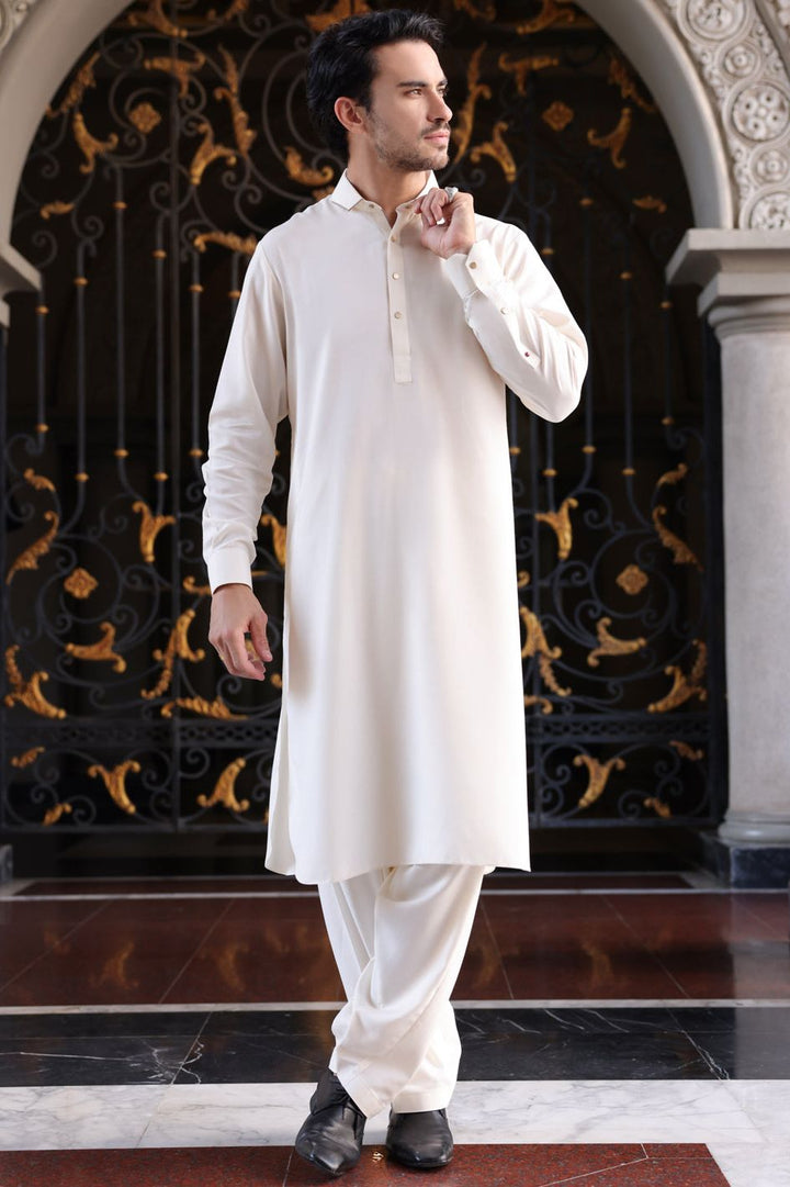 Blended Off White Shalwar Kameez - Almirah