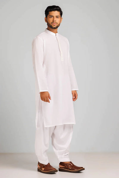 Cotton White Kurta Shalwar - Bonanza