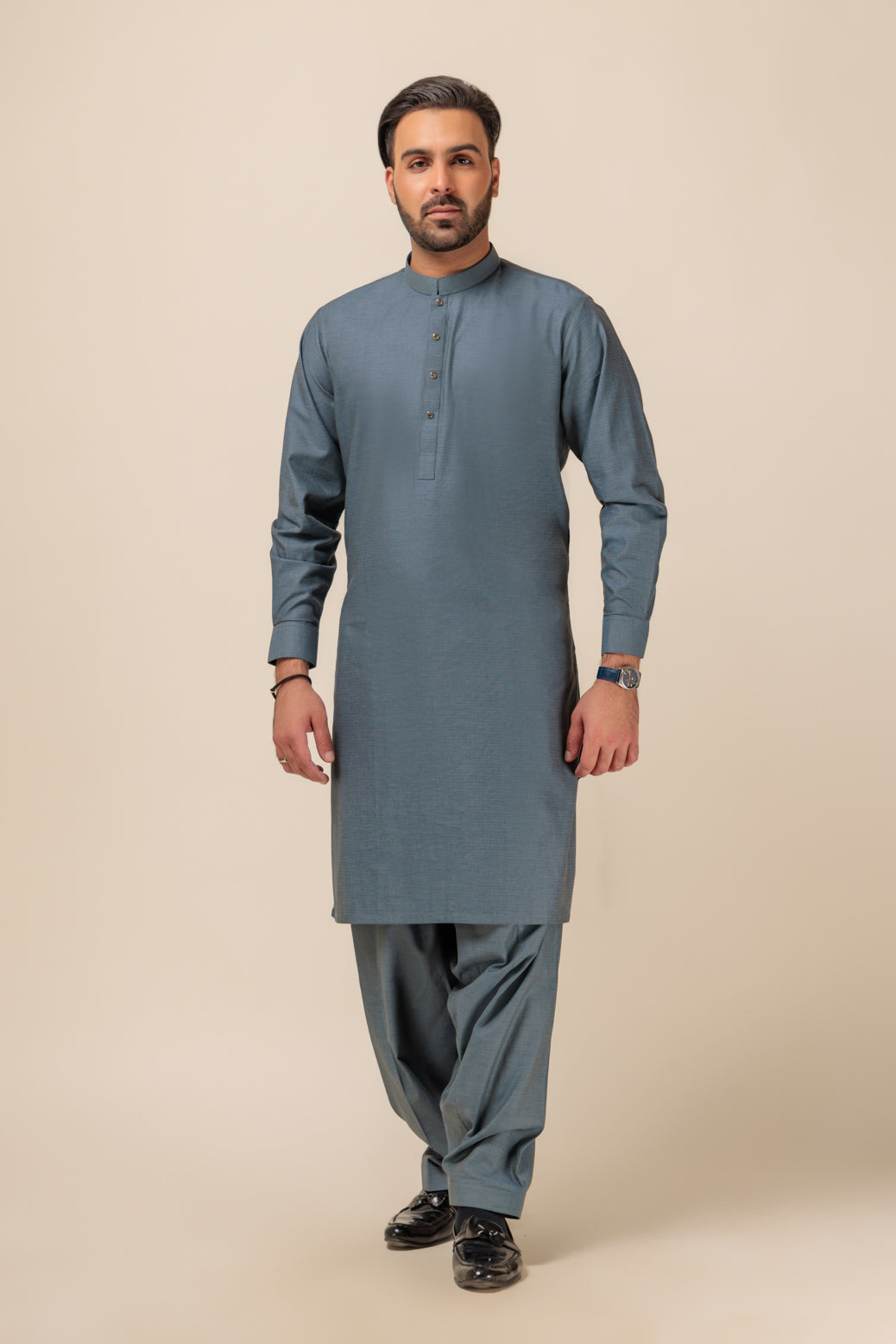 Yarn Dyed Light Blue Kameez Shalwar - Bonanza