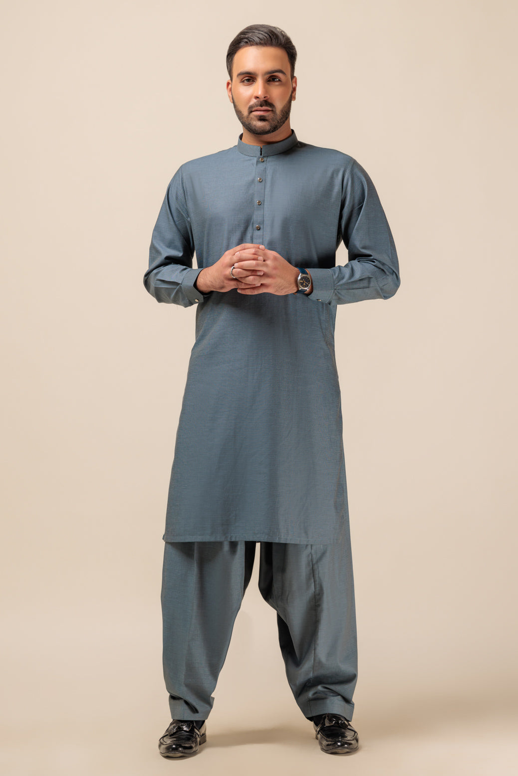 Yarn Dyed Light Blue Kameez Shalwar - Bonanza