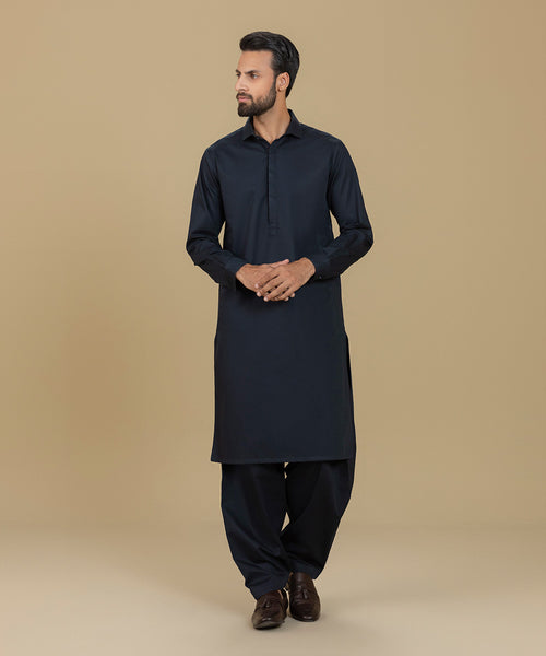 Cotton Dobby Indigo Shalwar Kameez - Sapphire