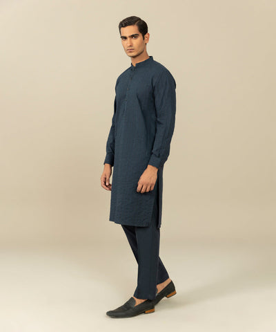 Embroidered Cotton Schiffli  Indigo Shalwar Kameez - Sapphire