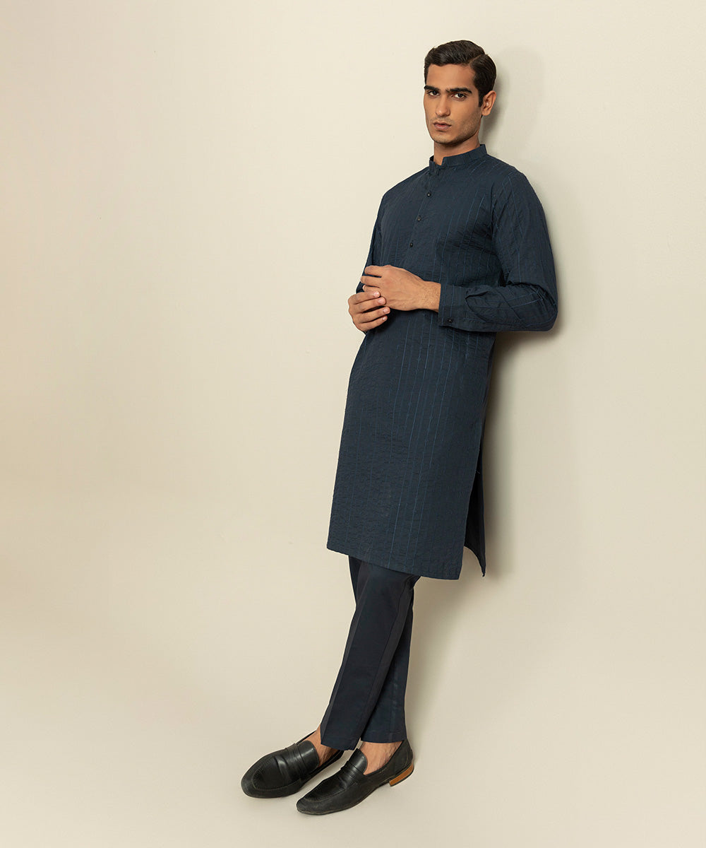 Embroidered Cotton Schiffli  Indigo Shalwar Kameez - Sapphire