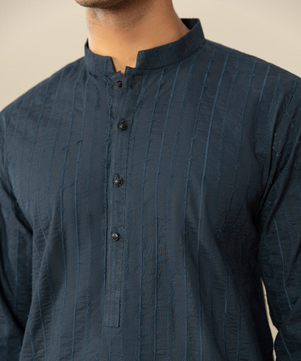 Embroidered Cotton Schiffli  Indigo Shalwar Kameez - Sapphire