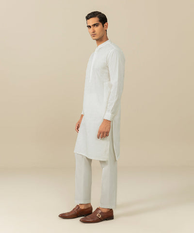 Embroidered Cotton Schiffli  White Shalwar Kameez - Sapphire