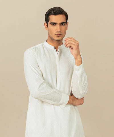 Embroidered Cotton Schiffli  White Shalwar Kameez - Sapphire