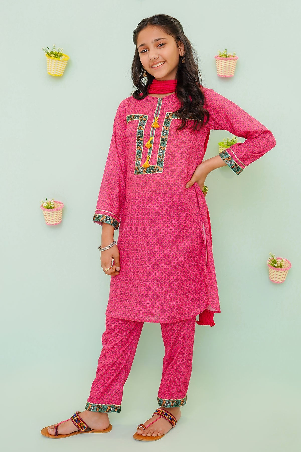 Cotton Pink 3 Piece Suit - Ochre