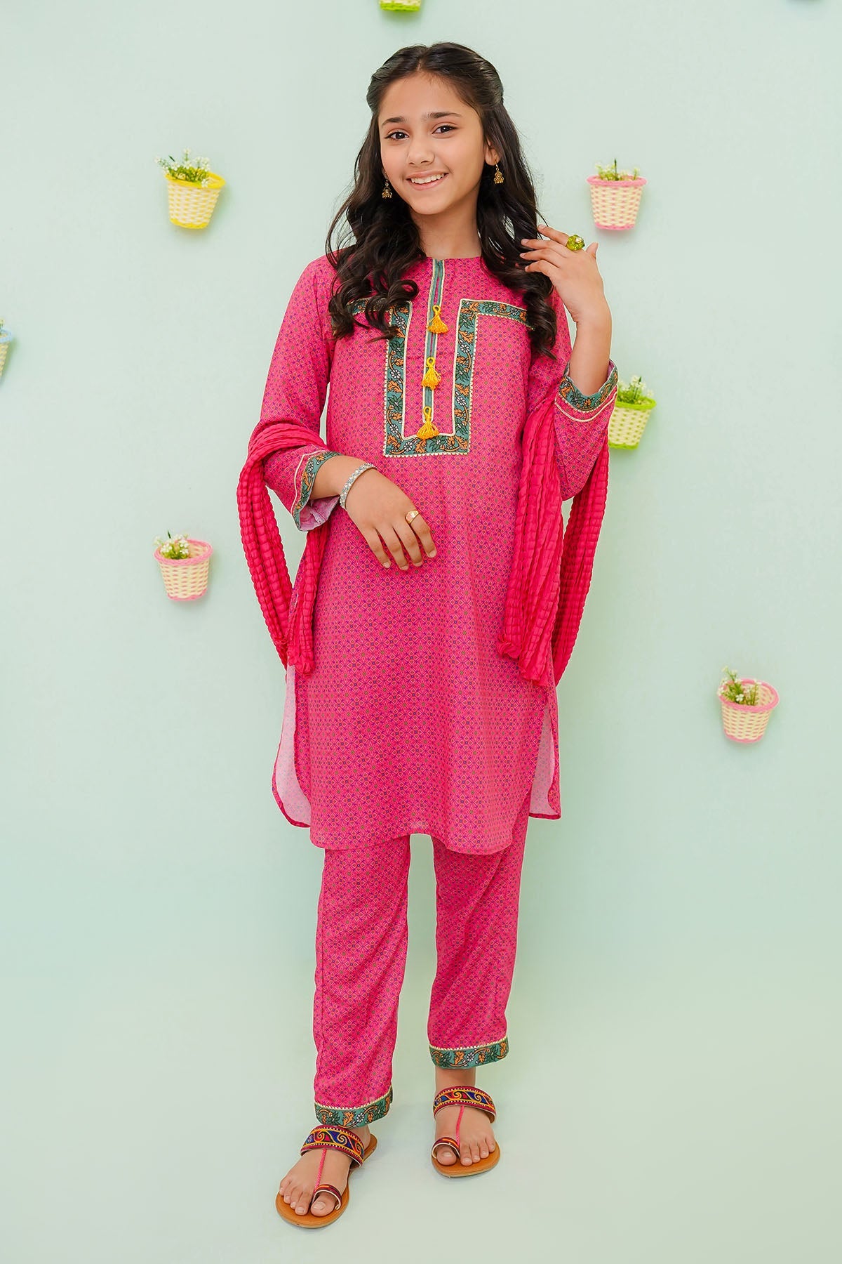 Cotton Pink 3 Piece Suit - Ochre