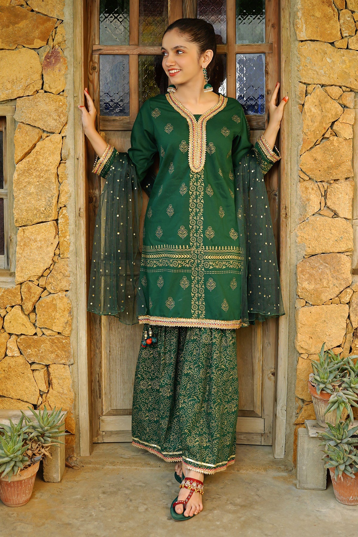 OFW-PC-10 Cotton Bottle Green 3 Piece Suit - Ochre