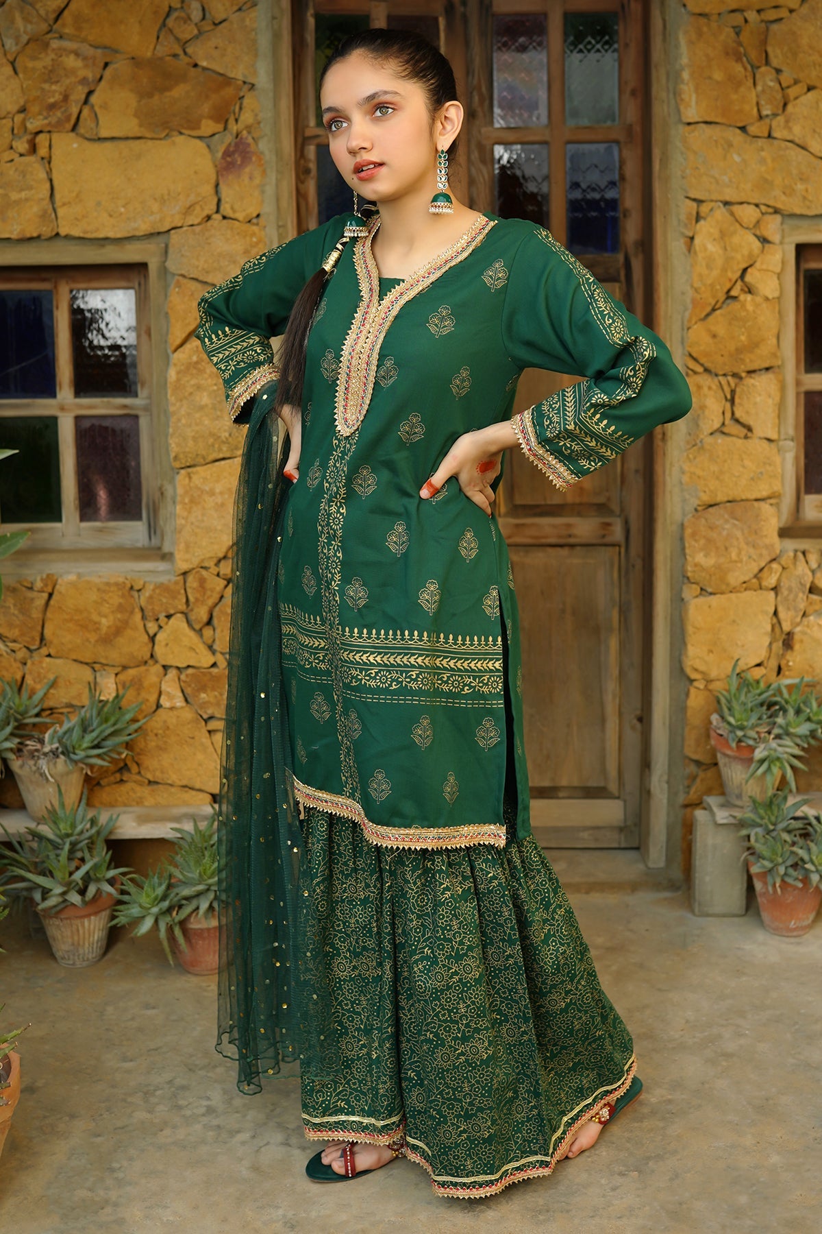 OFW-PC-10 Cotton Bottle Green 3 Piece Suit - Ochre