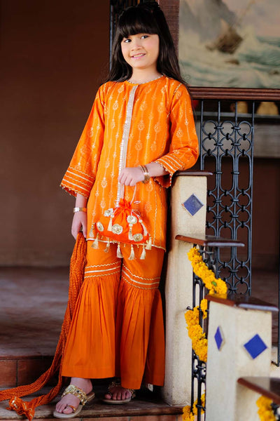 Cotton Jacquard Orange 3 Piece Suit - Senorita