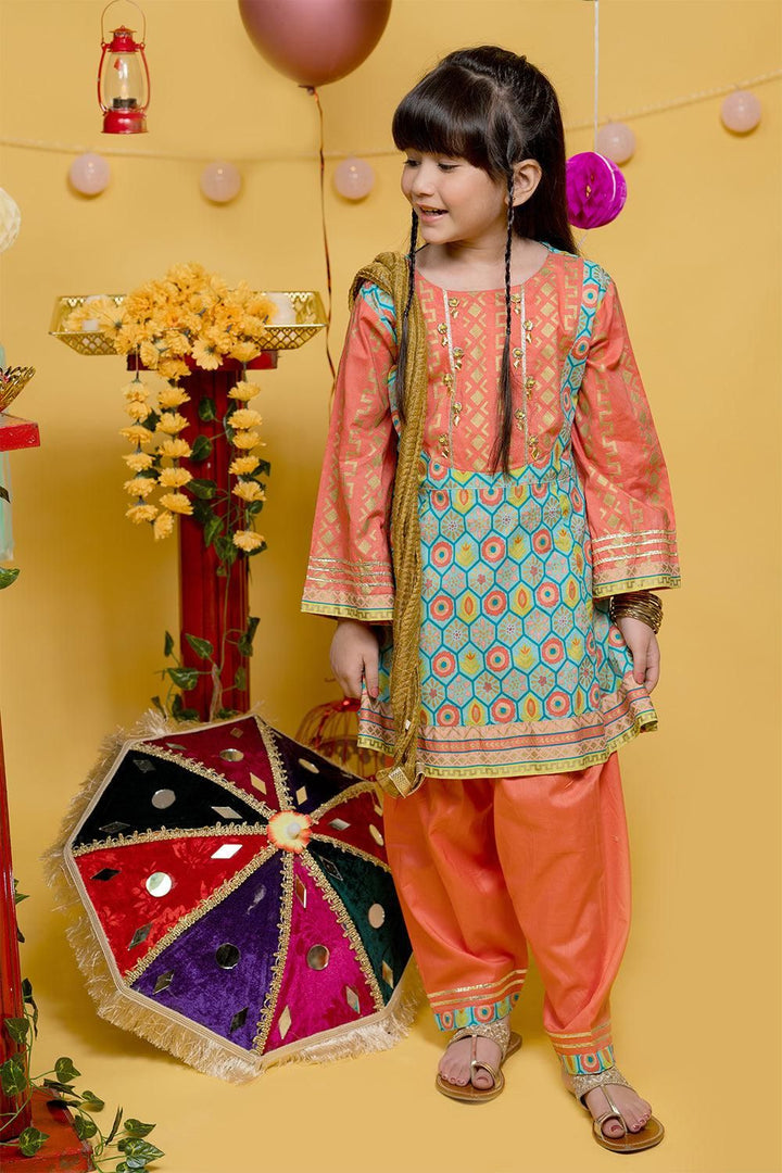 Peach & Multicolour Casual 3 Piece Suit - Senorita Kids