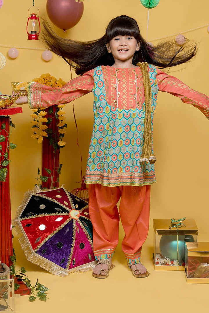 Peach & Multicolour Casual 3 Piece Suit - Senorita Kids