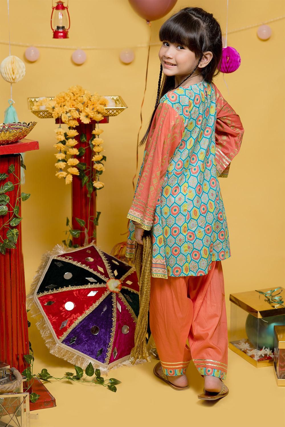 Peach & Multicolour Casual 3 Piece Suit - Senorita Kids