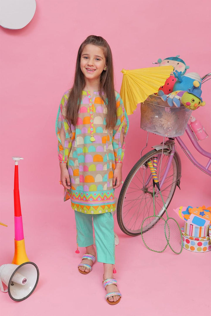 Sea Green & Multicolour Casual 2 Piece Suit - Senorita Kids