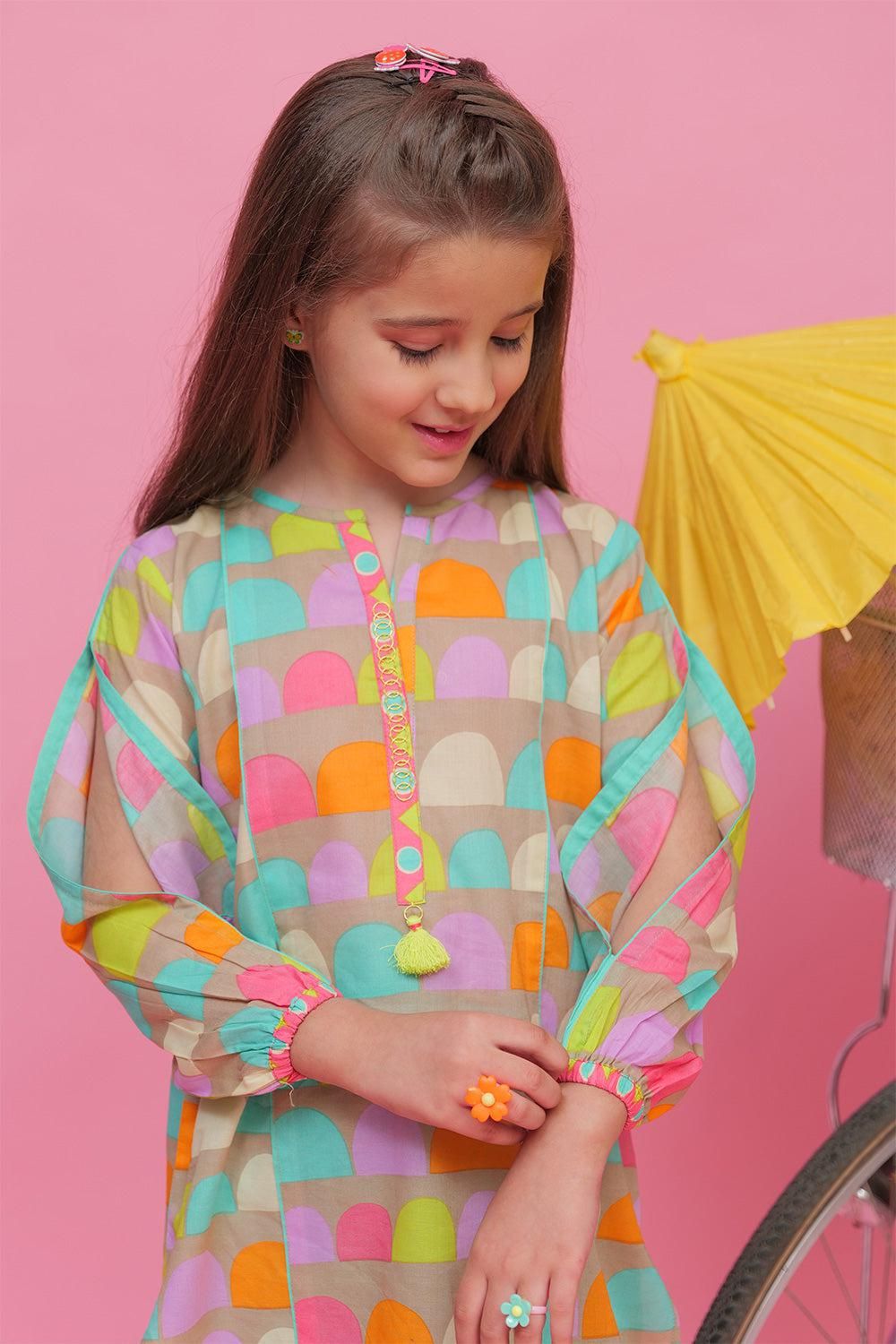 Sea Green & Multicolour Casual 2 Piece Suit - Senorita Kids