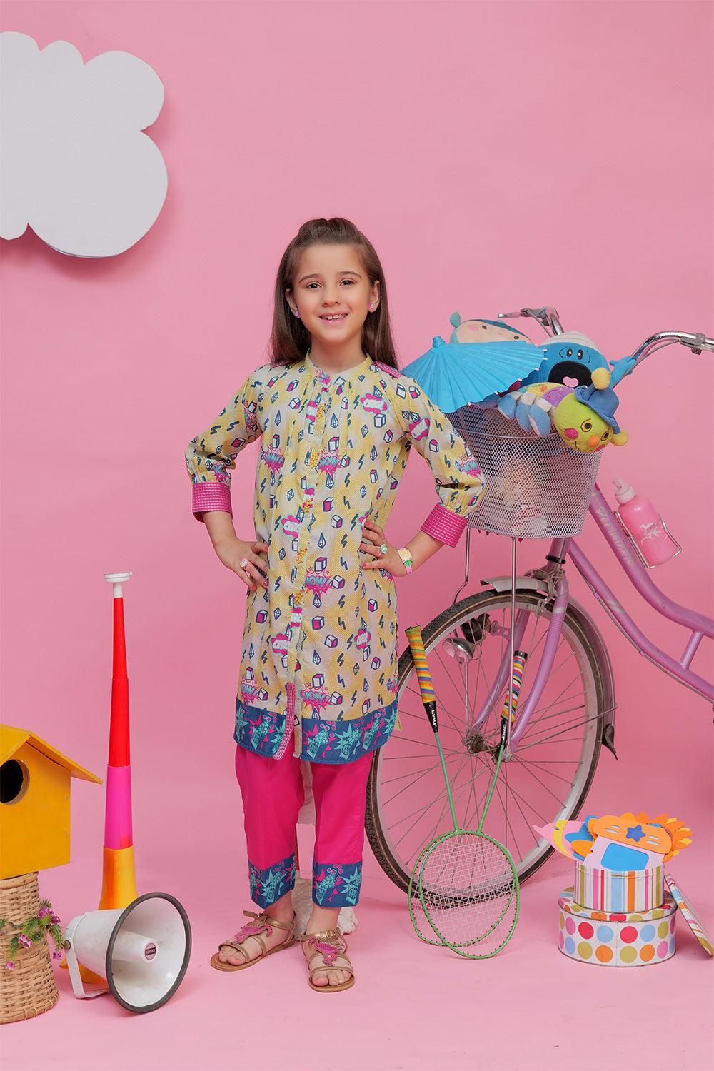 Yellow & Shocking Pink Casual 2 Piece Suit - Senorita Kids