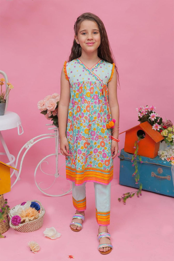 Sea Green & Multicolour Casual 3 Piece Suit - Senorita Kids