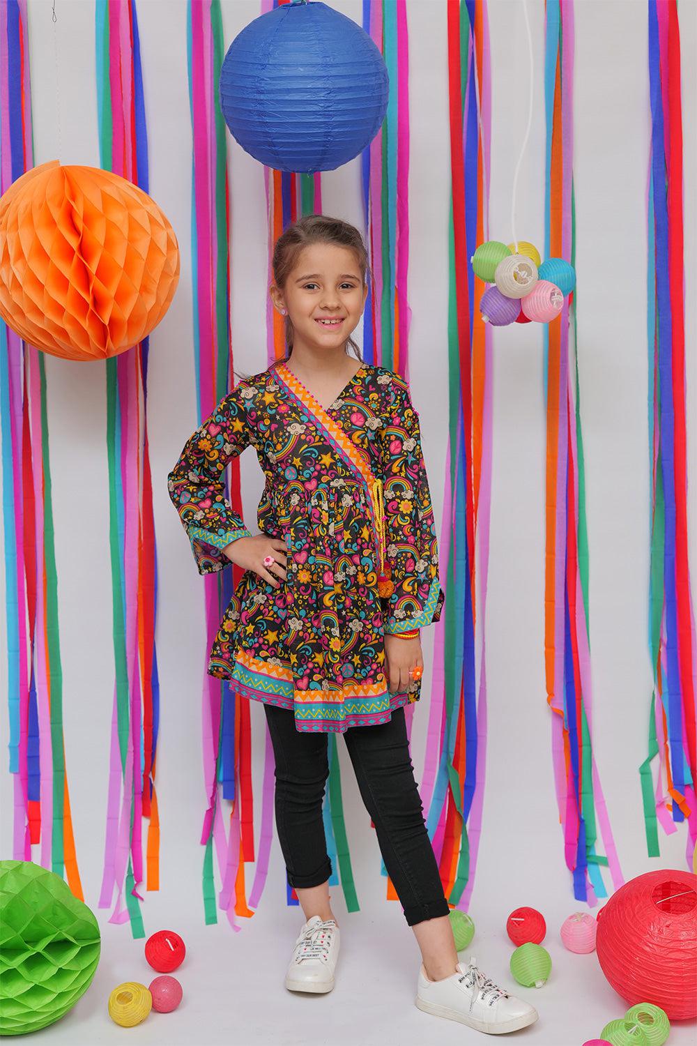 Black & Multicolour Casual Kurta - Senorita Kids