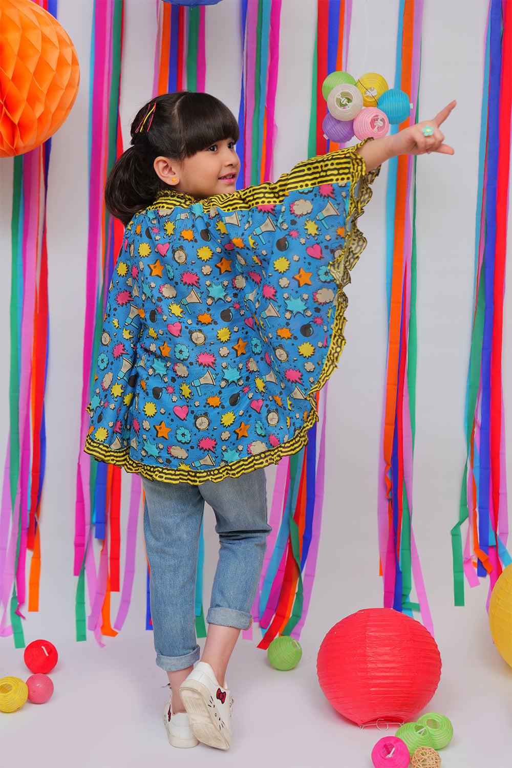 Blue & Multicolour Casual Kurta - Senorita Kids