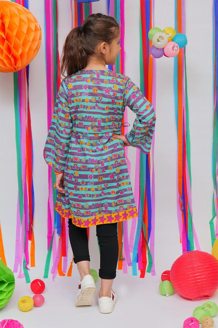 Sea Green & Purple Casual Kurta - Senorita Kids