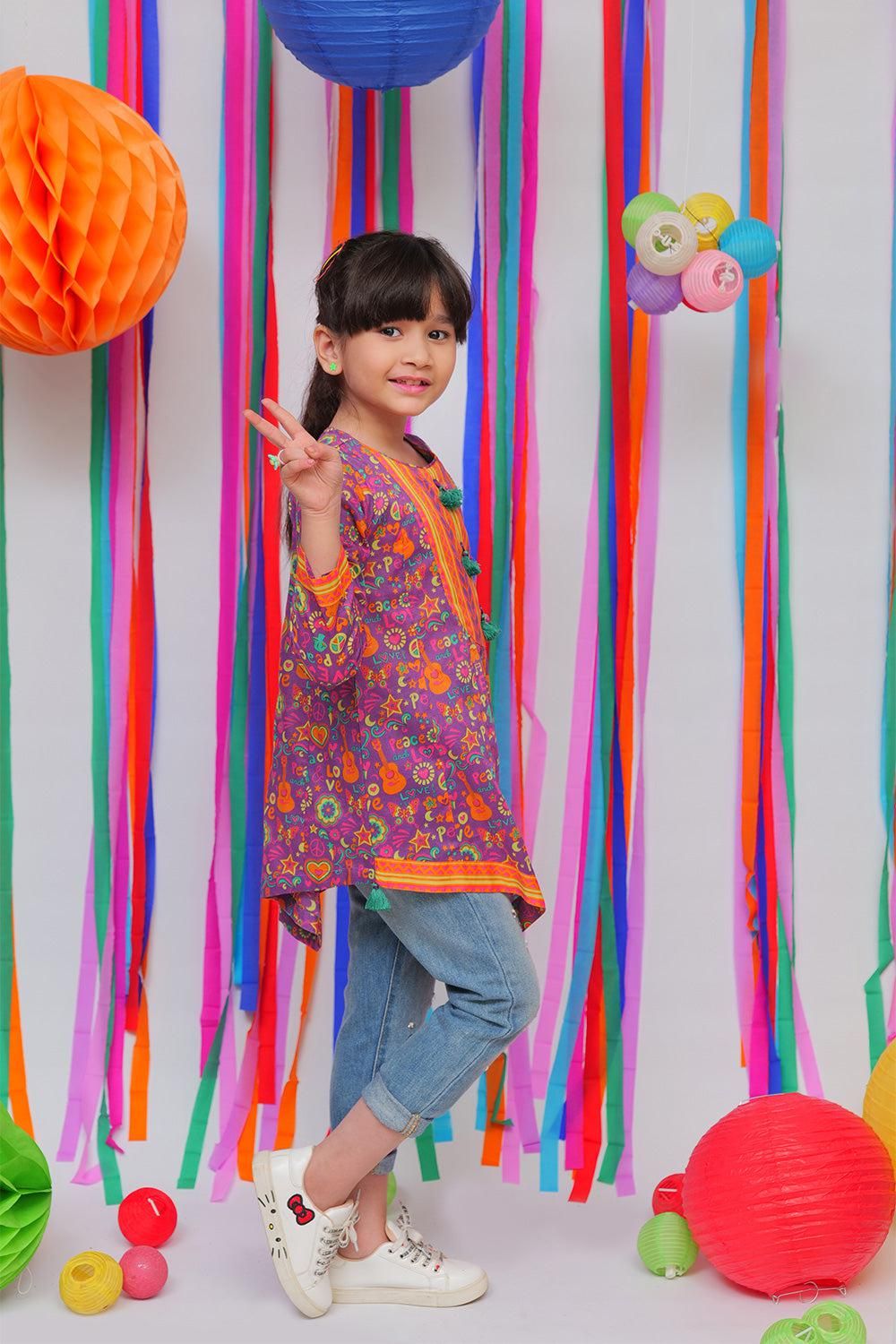 Purple & Multicolour Casual Kurta - Senorita Kids