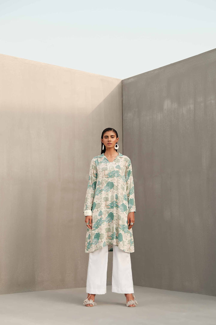Linen Beige Kurti - Nishat