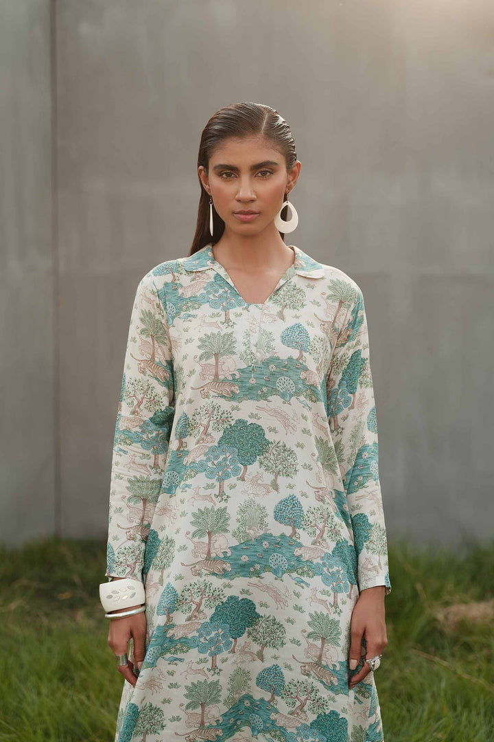Linen Beige Kurti - Nishat