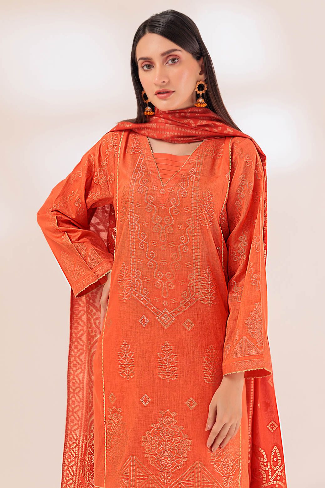 Jacquard Orange 3 Piece Suit - Bonanza