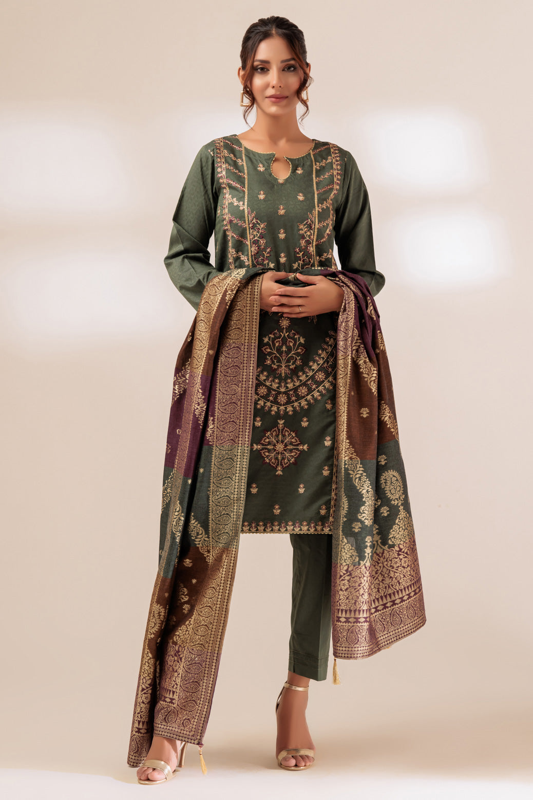 Jacquard Dark Green 3 Piece Suit - Bonanza