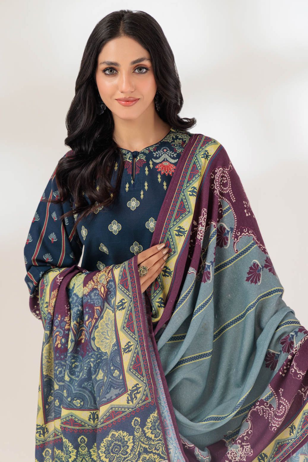 Khaddar Blue 3 Piece Suit - Bonanza