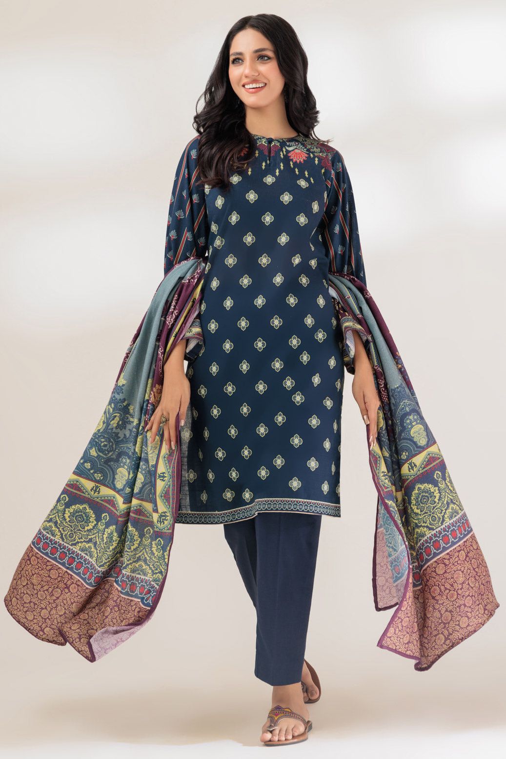 Khaddar Blue 3 Piece Suit - Bonanza