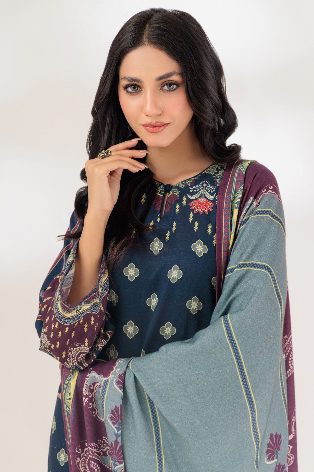 Khaddar Blue 3 Piece Suit - Bonanza