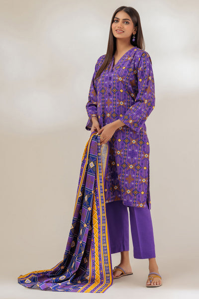 Khaddar Purple 3 Piece Suit - Bonanza
