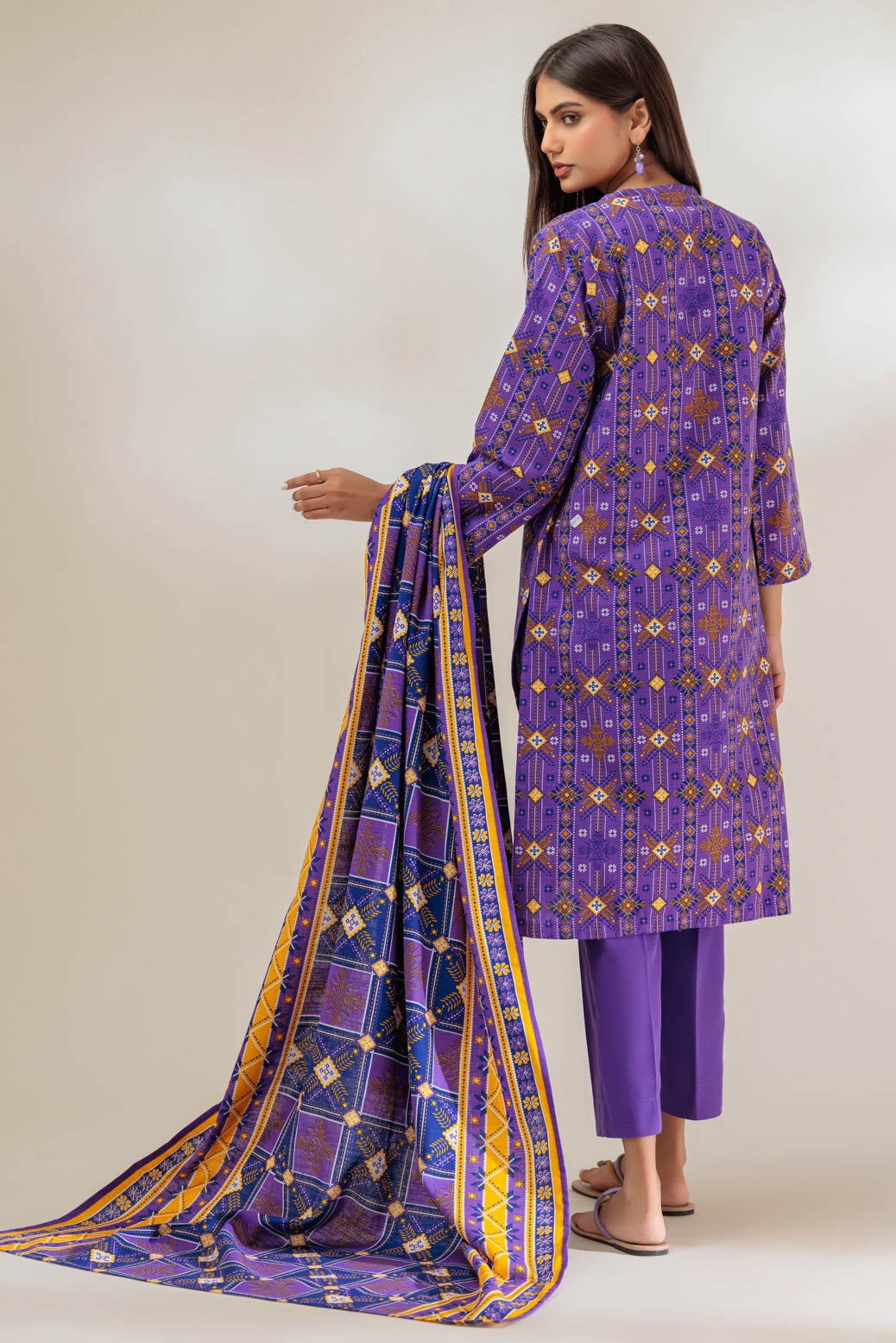 Khaddar Purple 3 Piece Suit - Bonanza