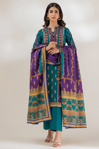 Khaddar Teal 3 Piece Suit - Bonanza