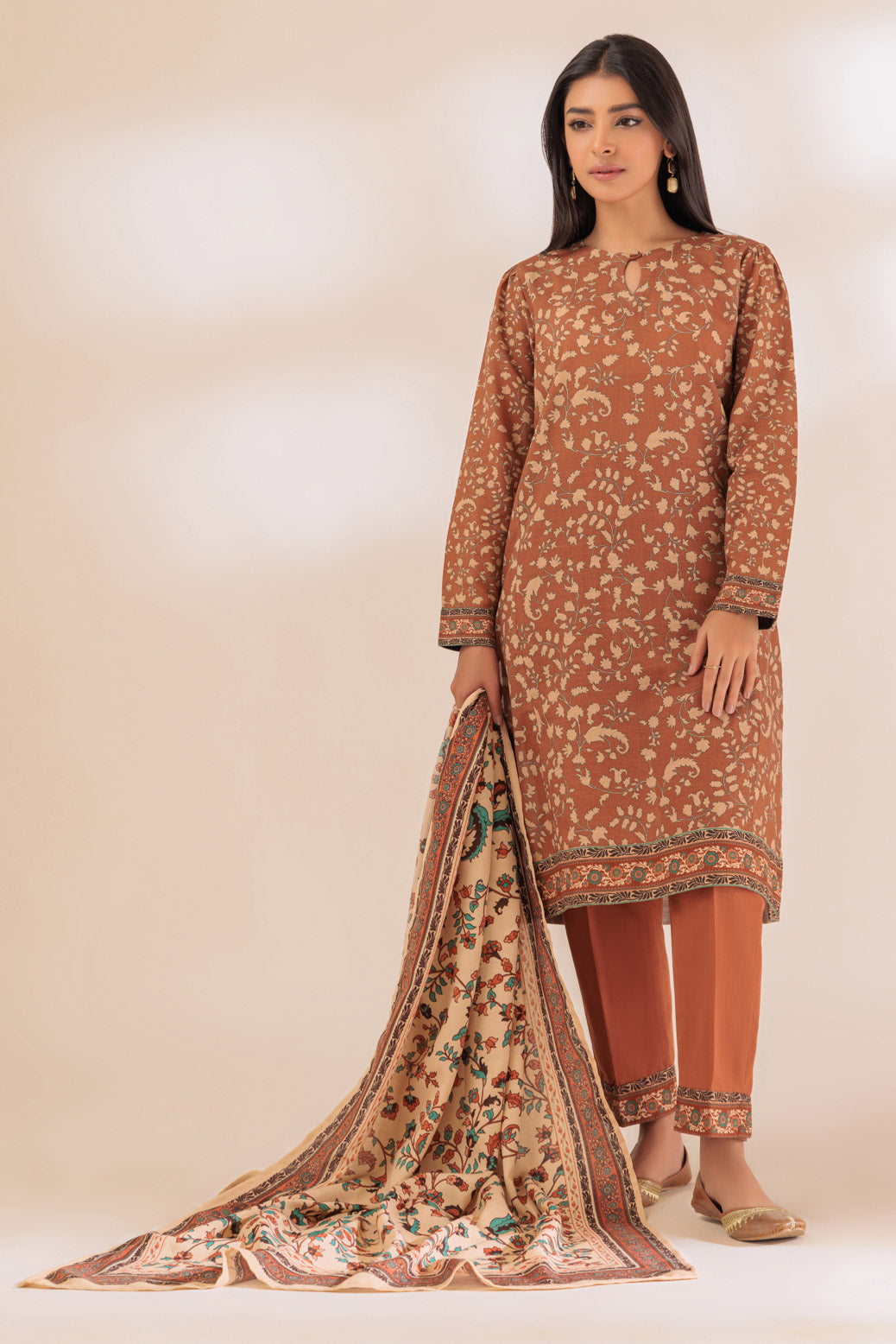 Khaddar Brown 3 Piece Suit - Bonanza